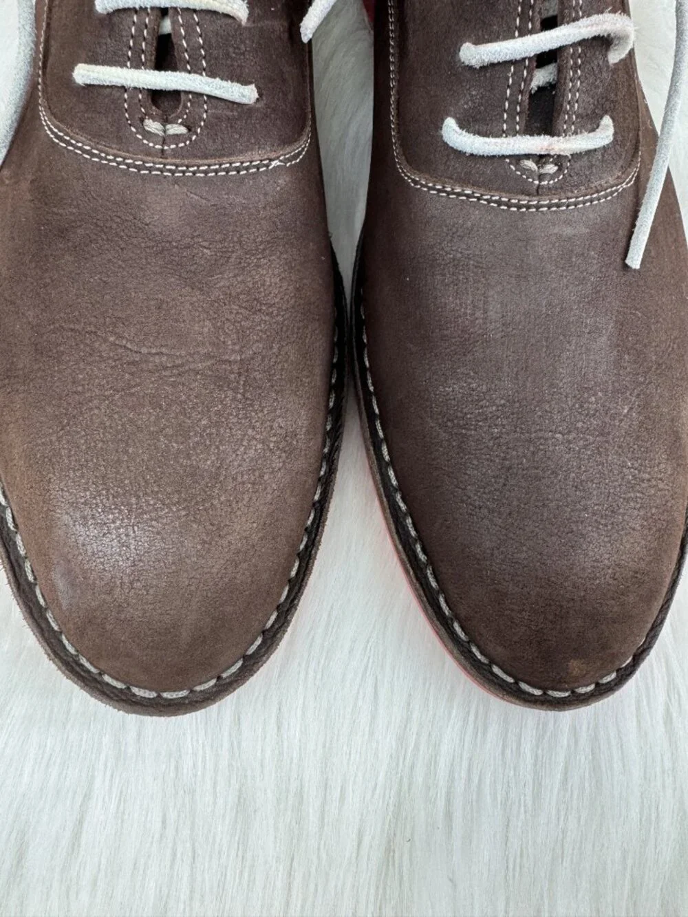 Men's Heschung 1934 Veritable Cousu Suede Oxford Shoes Brown Red Sole US 11.5